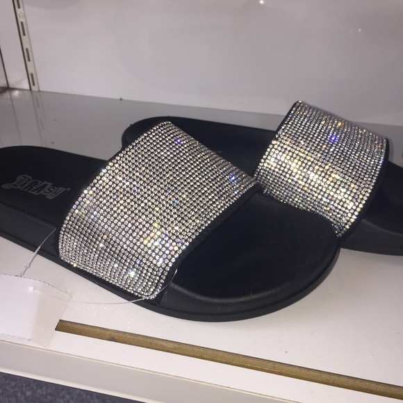 black sparkly slides